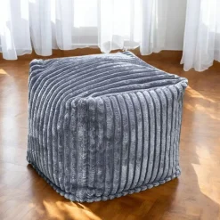 Meubles De Salon·Poufs|Pouf carré velours grosses côtes gris VISBY