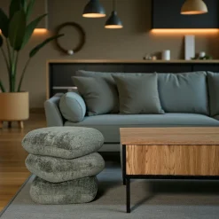 IENA Meubles De Salon·Poufs|Pouf pivotant vert effet coussins empilés