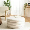 COLOMBUS Meubles De Salon·Poufs|Pouf rond avec rangement tissu bouclette écru D79 cm