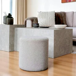 BRUGES Meubles De Salon·Poufs|Pouf rond beige en tissu bouclette