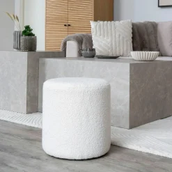 BRUGES Meubles De Salon·Poufs|Pouf rond beige en tissu bouclette