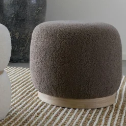 BRUGES Meubles De Salon·Poufs|Pouf rond marron effet fourrure sur base bois