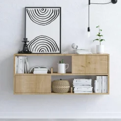 MARFA Consoles En Bois|Consoles En Bois|Rangement mural suspendu effet chêne, avec niches