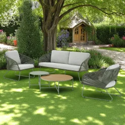 MENDOZA Salons De Jardin·Salons Détente|Salon de jardin 4 places avec tables basses, couleur verte