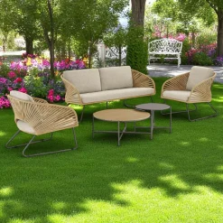 MENDOZA Salons De Jardin·Salons Détente|Salon de jardin 4 places avec tables basses, couleur verte