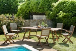 BAHIA Salons De Jardin·Ensemble Repas|Salon de jardin (1 table de jardin pliante acacia 220x90, 4 chaises de jardin, 2 fauteuils de jardin)