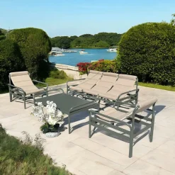 Oslo Salons De Jardin·Salons Détente|Meubles En Aluminium Brafab|Salon de jardin en aluminium vert sauge (4 pièces)