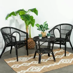 COPENHAGUE Salons De Jardin·Ensemble Repas|Salon de jardin en rotin noir (2 fauteuils, 1 table basse)