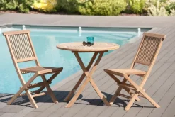 SUMMER Salons De Jardin·Ensemble Repas|Salon de jardin en teck brut Table ronde pliante 80cm 2 chaises