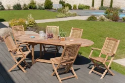 SUMMER Salons De Jardin·Ensemble Repas|Salon de jardin en teck brut Table ronde pliante 80cm 2 chaises
