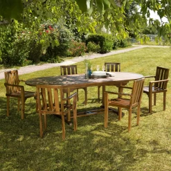 MACAO Salons De Jardin·Ensemble Repas|Salon de jardin en teck huilé Table ovale 120/180cm 6 chaises