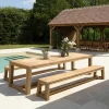 MANY Salons De Jardin·Ensemble Repas|Salon de jardin pieds inclinés teck recyclé naturel table 300 cm + 2 bancs