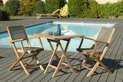 SUMMER Salons De Jardin·Ensemble Repas|Salon de Jardin Table Teck 70x70cm + 2 Fauteuils pliants ref. 30020810