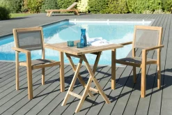 SUMMER Salons De Jardin·Ensemble Repas|Salon de Jardin Table Teck 70x70cm + 2 Fauteuils empilables ref. 30020809