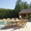 SUMMER Salons De Jardin·Ensemble Repas|Salon de jardin teck brut table pieds tréteaux 180/240 + 6 chaises bord arrondi