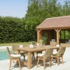 MANY Salons De Jardin·Ensemble Repas|Salon de jardin teck naturel 1 table pieds droits 220 cm + 6 chaises résine tressée