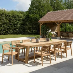 MANY Salons De Jardin·Ensemble Repas|Salon de jardin teck naturel 1 table pieds droits 220 cm + 6 chaises résine tressée