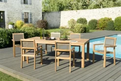 OUTDOOR BERGEN Salons De Jardin·Ensemble Repas|Salon de Jardin Teck Table 220x100 + 6 fauteuils empilables BERGEN ref. 30020839
