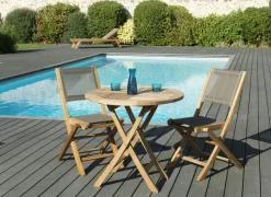 SUMMER Salons De Jardin·Ensemble Repas|Salon de Jardin Teck Table D80 + 2 chaises pliantes ref. 30020848
