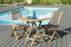 SUMMER Salons De Jardin·Ensemble Repas|Salon de Jardin Teck Table carrée 70x70 + 2 chaises pliantes ref. 30020852