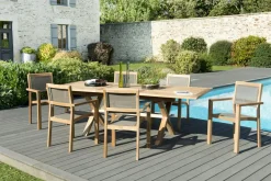 SUMMER Salons De Jardin·Ensemble Repas|Salon de Jardin Teck Table extensible 180/240 + 6 fauteuils empilables ref. 30020851