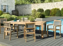 OUTDOOR BERGEN Salons De Jardin·Ensemble Repas|Salon de Jardin Teck Table 220x100 + 6 fauteuils empilables BERGEN ref. 30020837