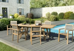 SUMMER Salons De Jardin·Ensemble Repas|Salon de Jardin Teck Table extensible 180/240 + 6 fauteuils empilables ref. 30020850