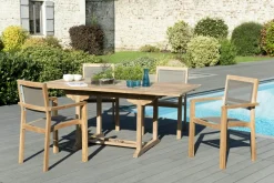 SUMMER Salons De Jardin·Ensemble Repas|Salon de Jardin Teck Table extensible 120/180 + 4 fauteuils empilables ref. 30020843