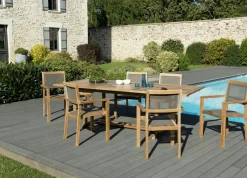 SUMMER Salons De Jardin·Ensemble Repas|Salon de Jardin Teck Table extensible 180/240 + 6 fauteuils empilables ref. 30020846
