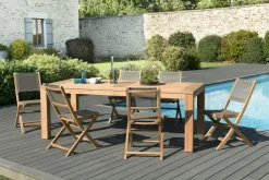 OUTDOOR BERGEN Salons De Jardin·Ensemble Repas|Salon de Jardin Teck Table 220x100 + 6 chaises pliantes BERGEN ref. 30020836