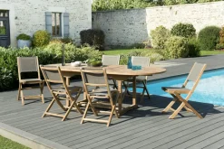 SUMMER Salons De Jardin·Ensemble Repas|Salon de Jardin Teck Table ovale extensible 180/240 + 6 chaises pliantes ref. 30020842