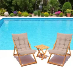 SORA Salons De Jardin·Salons Détente|Transats / Bains De Soleil|Salon jardin détente 2 places beige - bois et toile