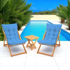 SORA Salons De Jardin·Salons Détente|Transats / Bains De Soleil|Salon jardin détente 2 places bleu - bois et toile