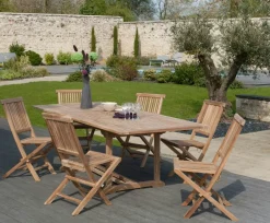 SUMMER Salons De Jardin·Ensemble Repas|Salon jardin Teck table extensible 180/240cm 6 chaises
