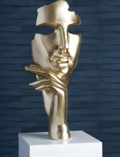 Objets Décoration·Figurines / Statues|Univers Déco·Design Contemporain|Sculpture moderne "Estilo" dorée socle blanc