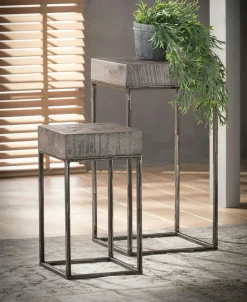 Lucknow Sellettes En Métal|Sellette bois de manguier gris 70 cm