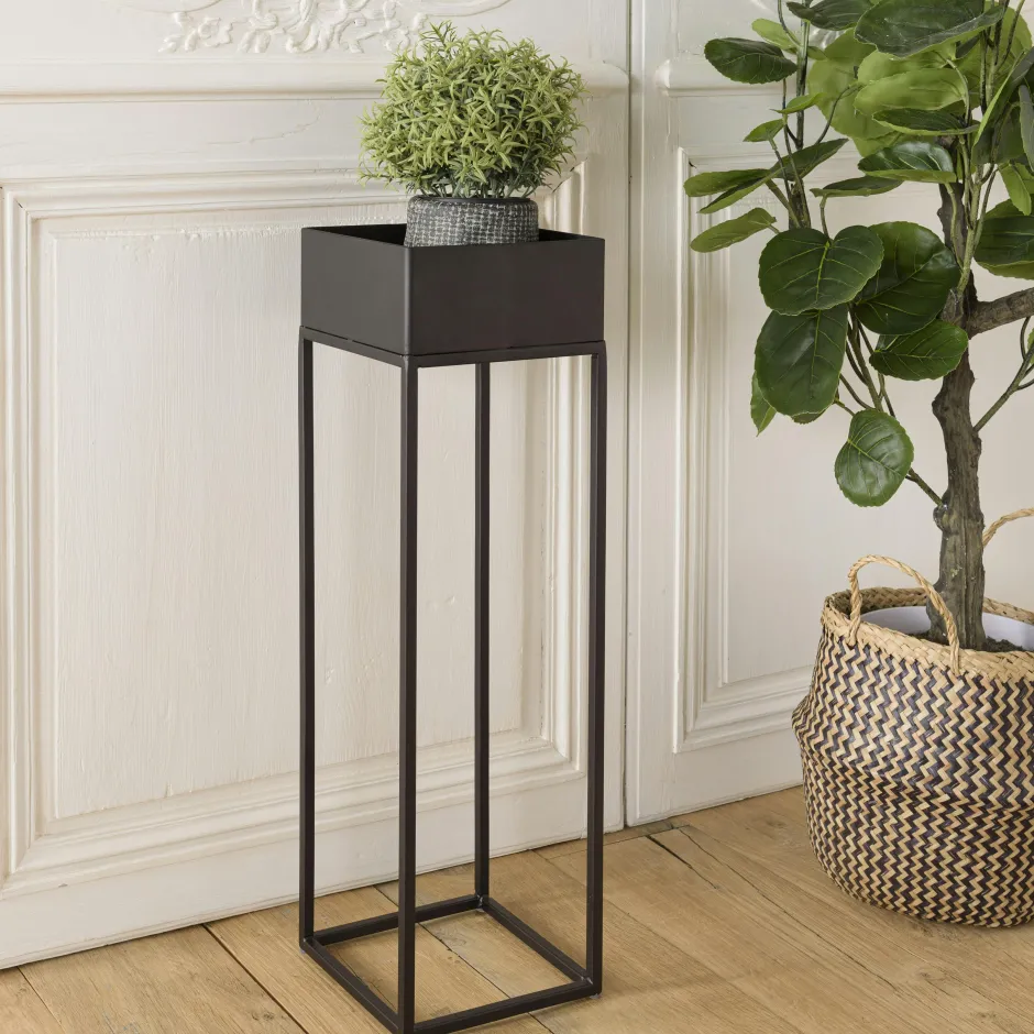 CORUMBA Sellettes En Métal|Tables D'Appoint En Métal|Sellette bois et métal noir industriel 60 cm