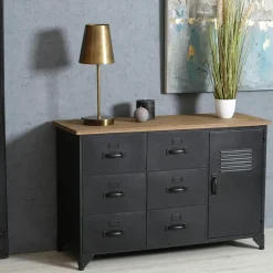 CORUMBA Sellettes En Métal|Tables D'Appoint En Métal|Sellette porte-plante bois-métal noir 80 cm