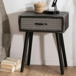 CORUMBA Sellettes En Métal|Tables D'Appoint En Métal|Sellette porte-plante bois-métal noir 80 cm