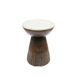 Sellettes En Métal|Tables D'Appoint Rondes|Sellette ronde bois et marbre D39 cm