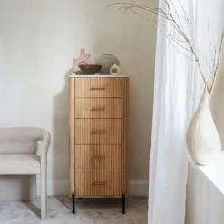 MASSA Meubles De Rangement·Semainiers|Semainier en bois de manguier et marbre 5 tiroirs