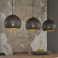 RALF Suspensions / Lustres|Suspension ajourée 3 demi-globes métal 110x25x150cm