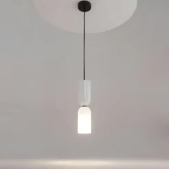 WINDER Suspensions / Lustres|Suspension blanche en verre - sablier & bague noire