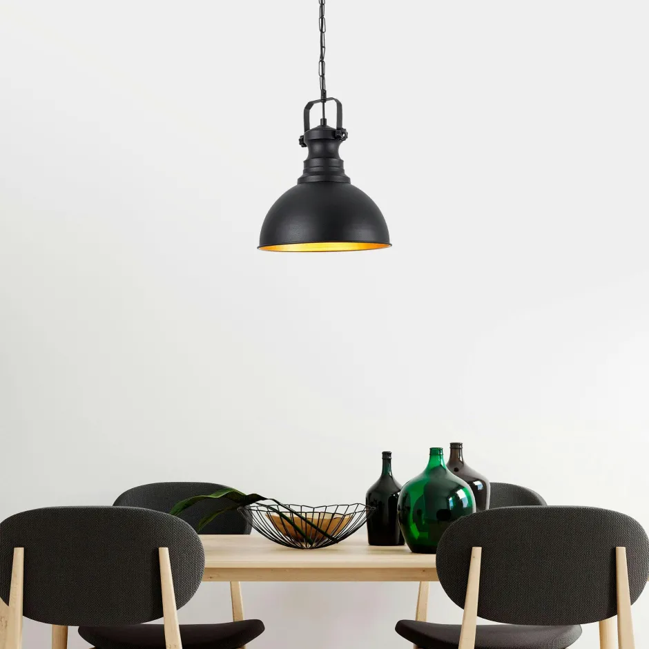 SILE Suspensions / Lustres|Suspension cuisine vintage noire & dorée avec poignée