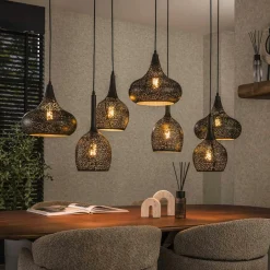 RALF Lampes À Poser·Lampe Style Industriel|Suspensions / Lustres|Suspension de table 7 abat-jour métalliques ajourés