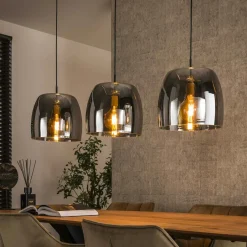 Niagara Suspensions / Lustres|Suspension de table à manger en verre fumé forme cloche 3 abat-jour