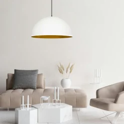 SILE Suspensions / Lustres|Suspension de table blanche dôme intérieur doré Ø50 cm