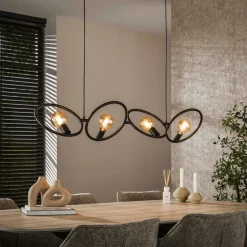 TRIBECA Suspensions / Lustres|Lampes À Poser·Lampe Style Industriel|Suspension de table noire 4 anneaux métal pivotants