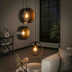 RALF Lampes À Poser·Lampe Style Industriel|Suspensions / Lustres|Suspension design 3 anneaux en métal perforé