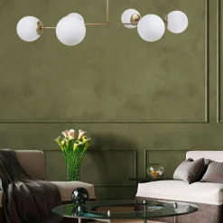 SIERRE Suspensions / Lustres|Suspension design dorée 6 globes verre dépoli